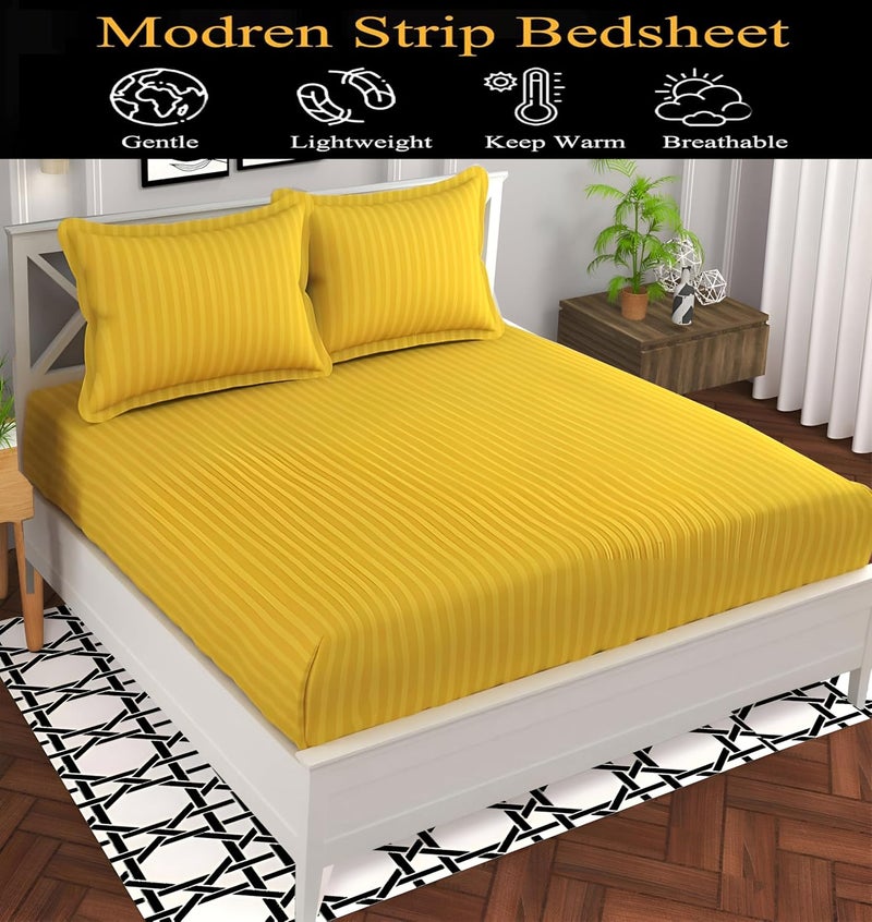 STARNSTYLE 220 Cotton Feel Glace Cotton Double Bedsheet with 2 Pillow Covers - Yellow (90x90 inch) - Image 3